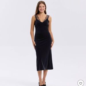 NWT A New Day Lace-Trim Velvet Slip Dress - Black. Midi dress. Size XL